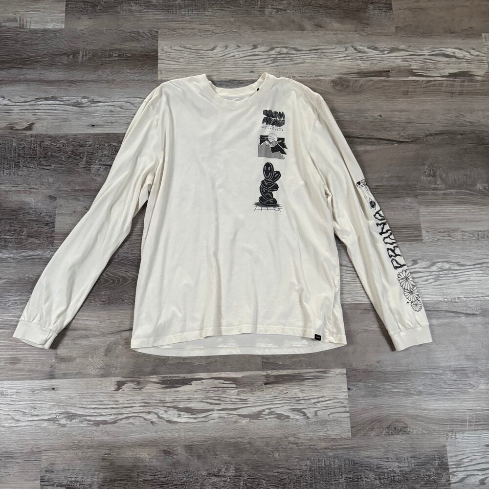 prAna Organic Cotton Cream Graphic Long Sleeve Tee Indie Sleaze Large